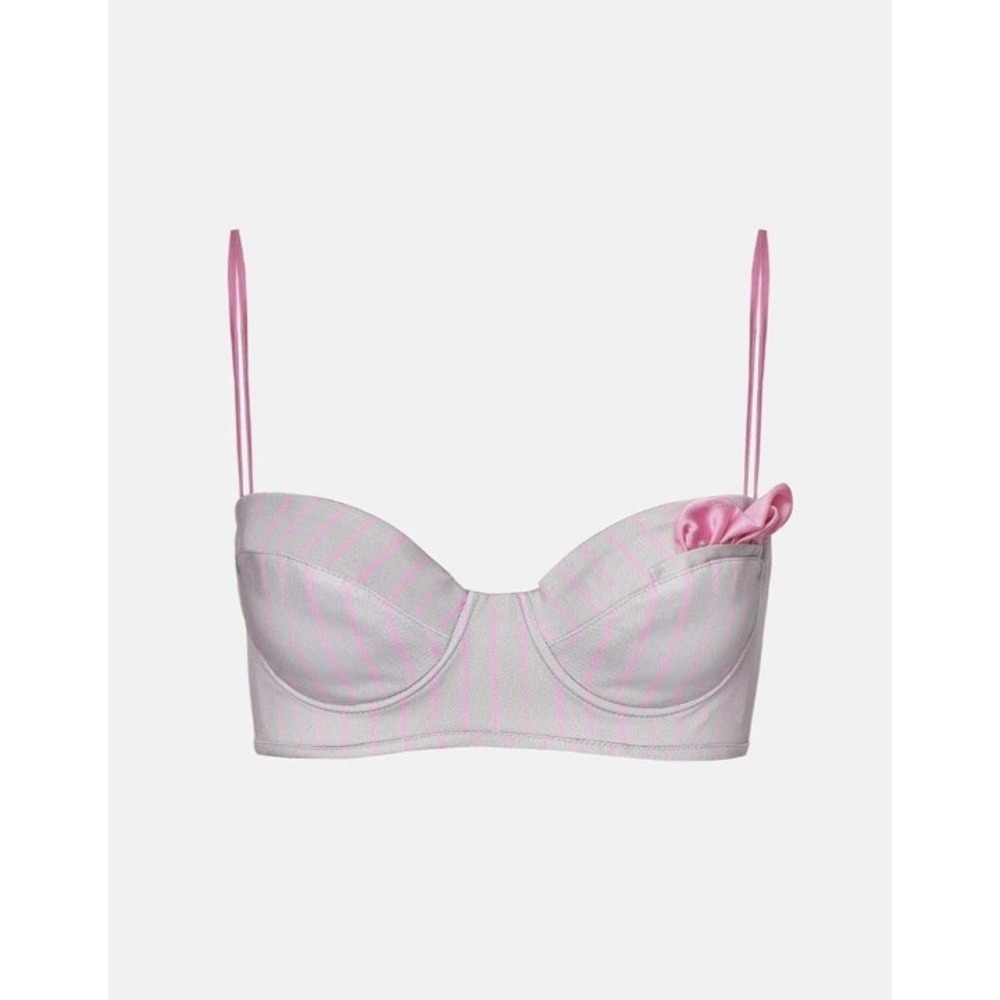 Poster Girl $393 NWT Billie Pocket Bra Pinstripe Grey Pink XS